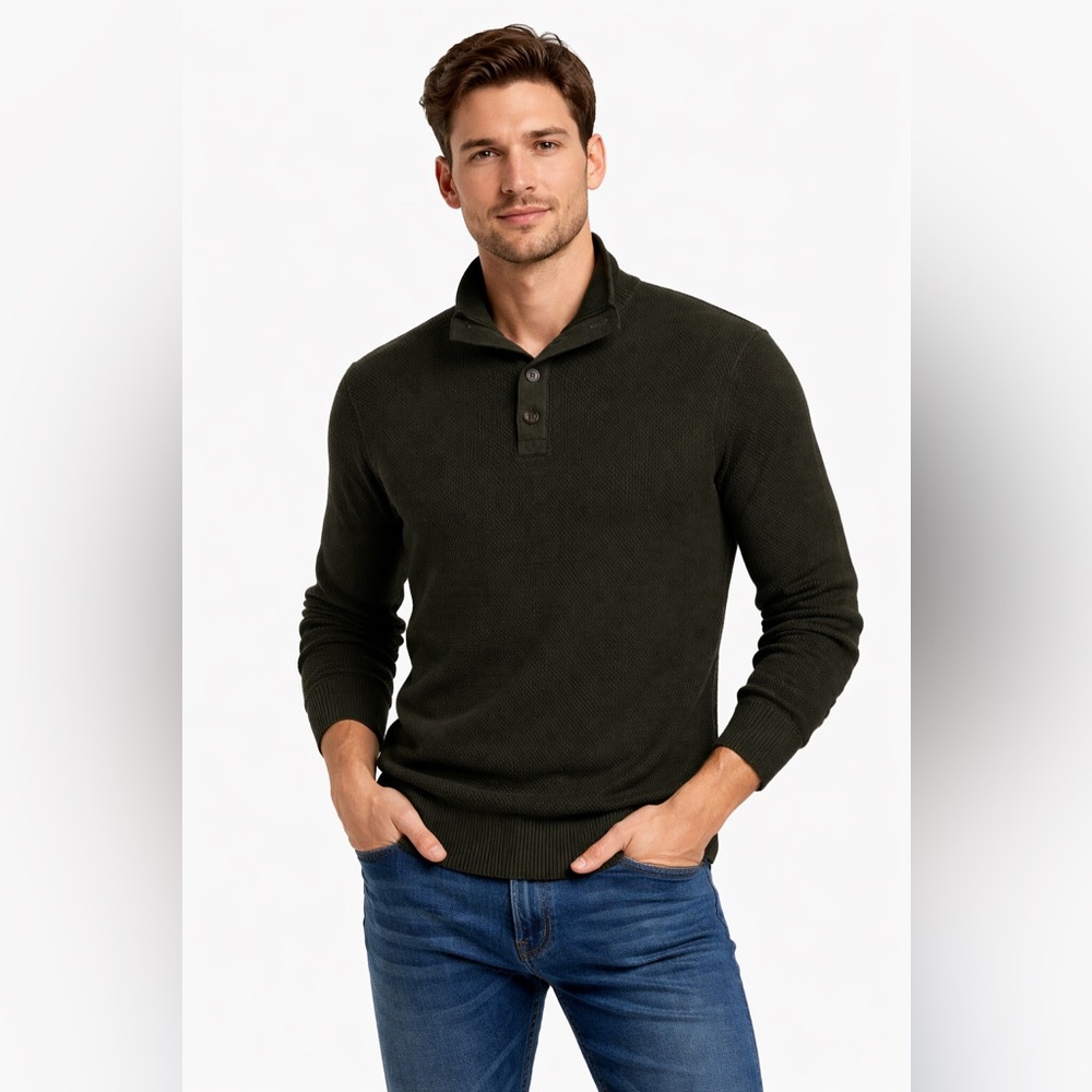 Express Men's Dark Knit Henley Sweater 100% Cotton Size Medium
